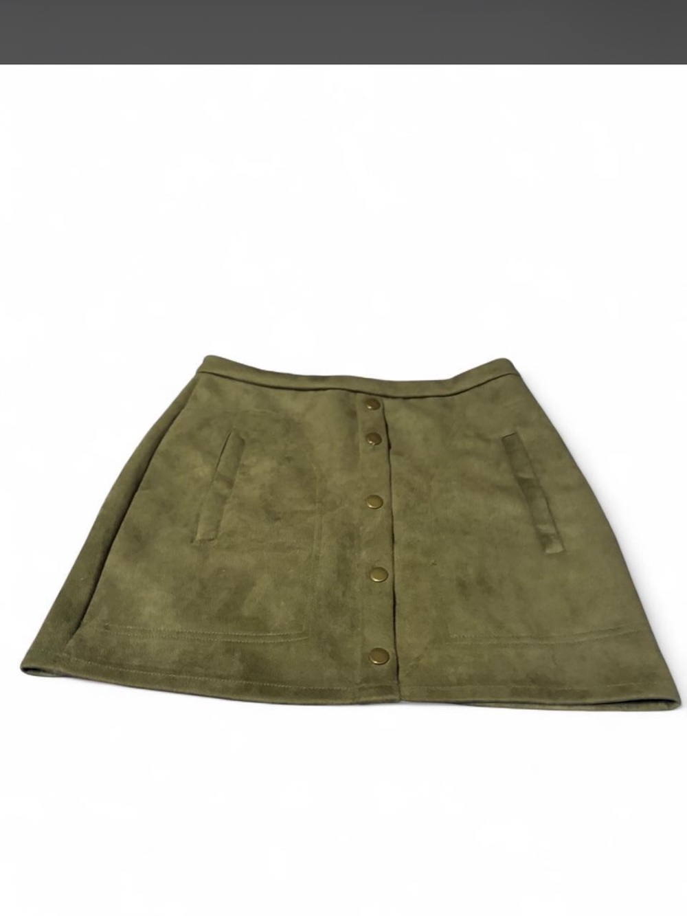 Olive Green Button-Front A-Line  Swede Skirt